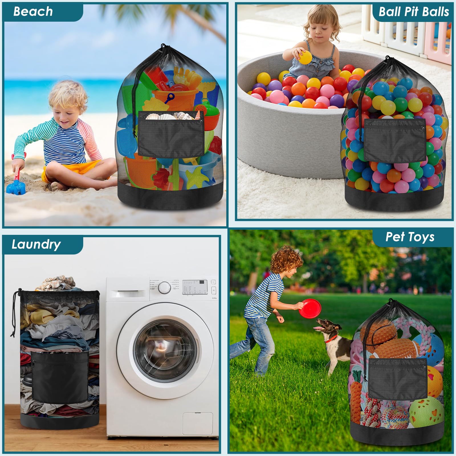 BROTOU Heavy Duty Soccer Ball Net Bag Drawstring Mesh Ball Bag with Zipper Pocket, Sports Equipment Storage Organizer Hold for Gym, Cloth, Beach, Swimming Gears (1pc-Durable Upgrade)