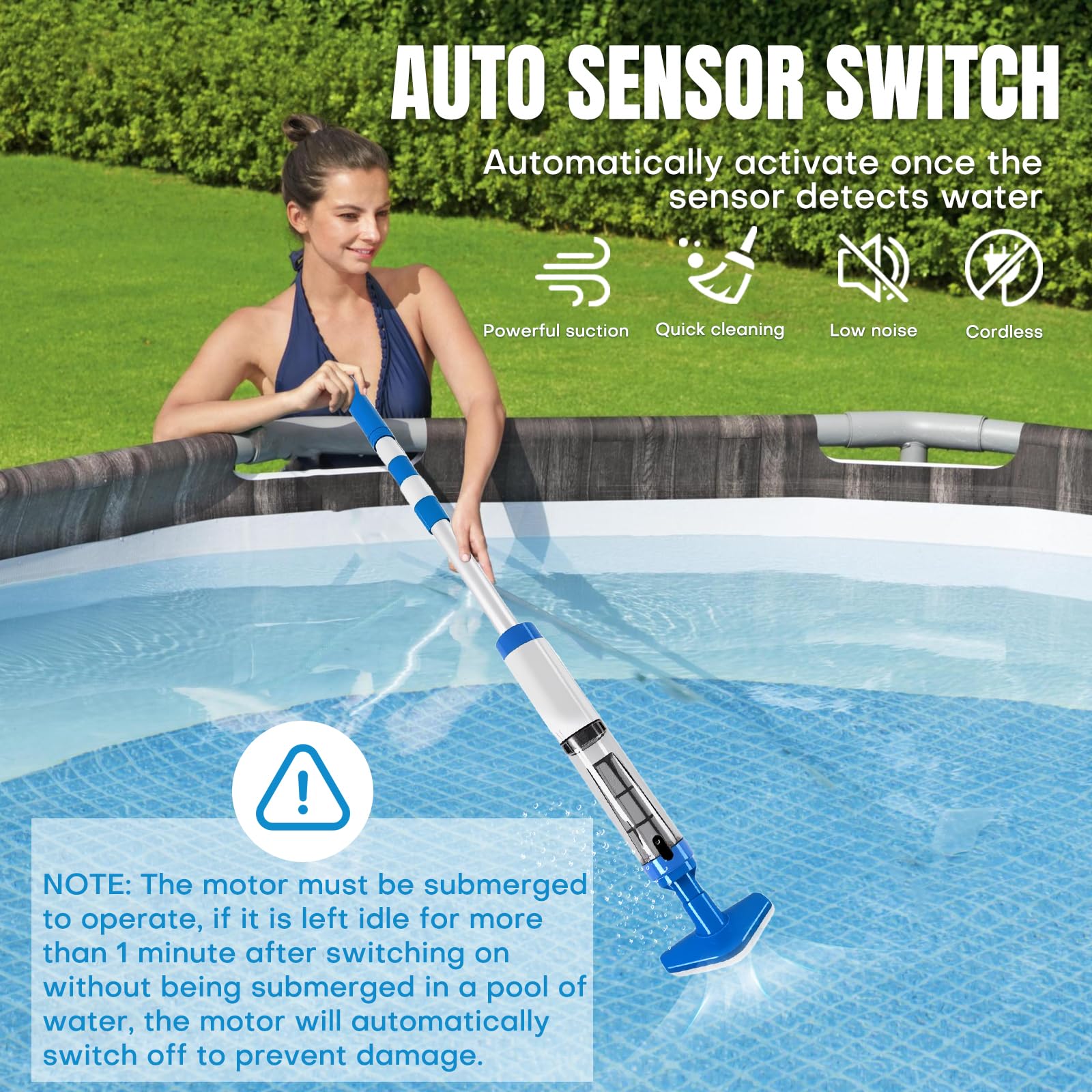 Bostar Aspirateur de Piscine sans Fil 3 en 1, 20L/Min, avec Manche Télescopique, Nettoyeur de Piscine Batterie