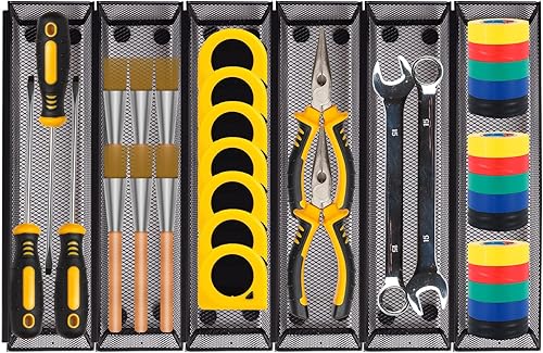 Miniatura 1 de Barelove Organizador de cajones de malla para cubiertos de cocina, 2 juegos de 5 compartimentos antideslizantes para cubiertos, bandeja de