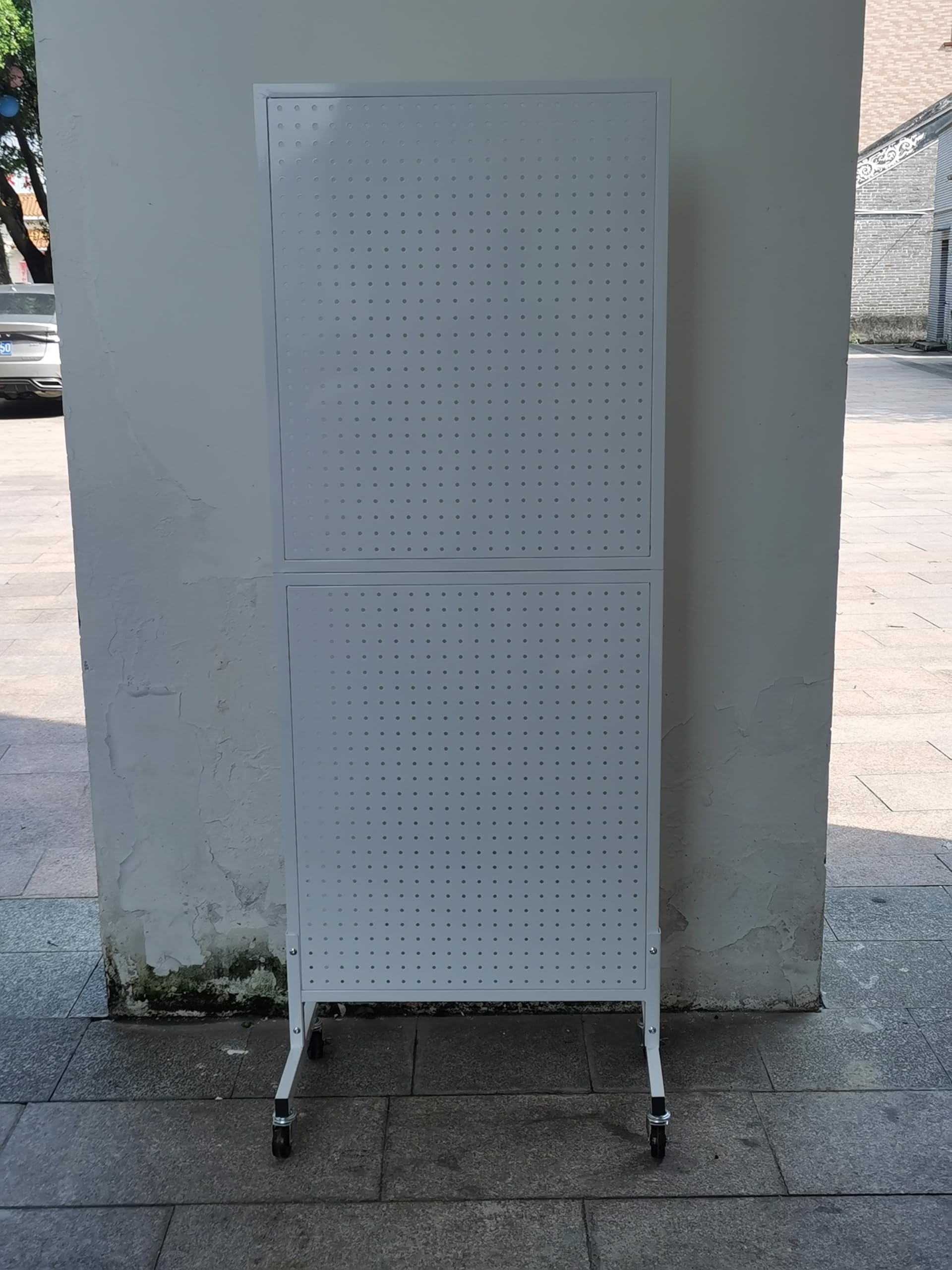 Eastern Tree Metal Pegboard Display Stand 2'x 5'with 30 Hooks, Pegboard Panels Display with Wheels, Peg Board Display Rack, Standing Pegboard Display- White