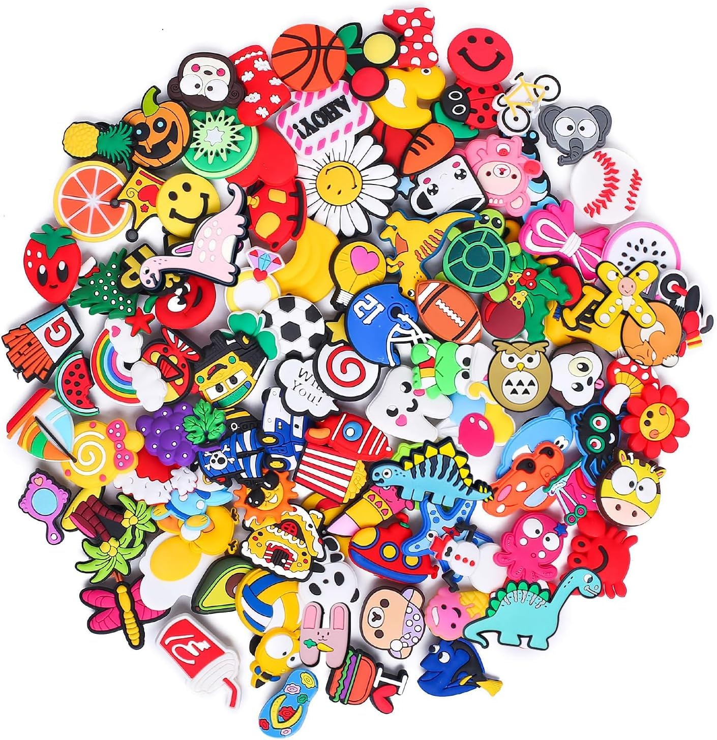 GenericShoe Decoration Charms, KASTWAVE 60 Pcs Random Different Shoe Charm for Croc Charm for Hole Hole Shoe Buckle Party Favors Mini Charm Bracelet Wristband Decoration for Men Women Kid