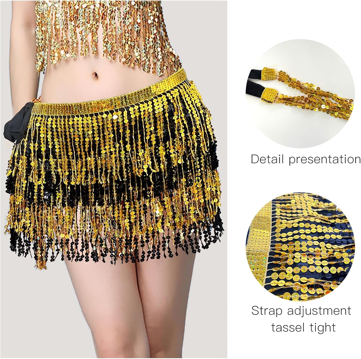 Women's Sequin Fringe Skirt Sparkle Tassel Skirts Belly Dance Hip Scarf for Women and Girls Festival Party Rave Costume - Image 2