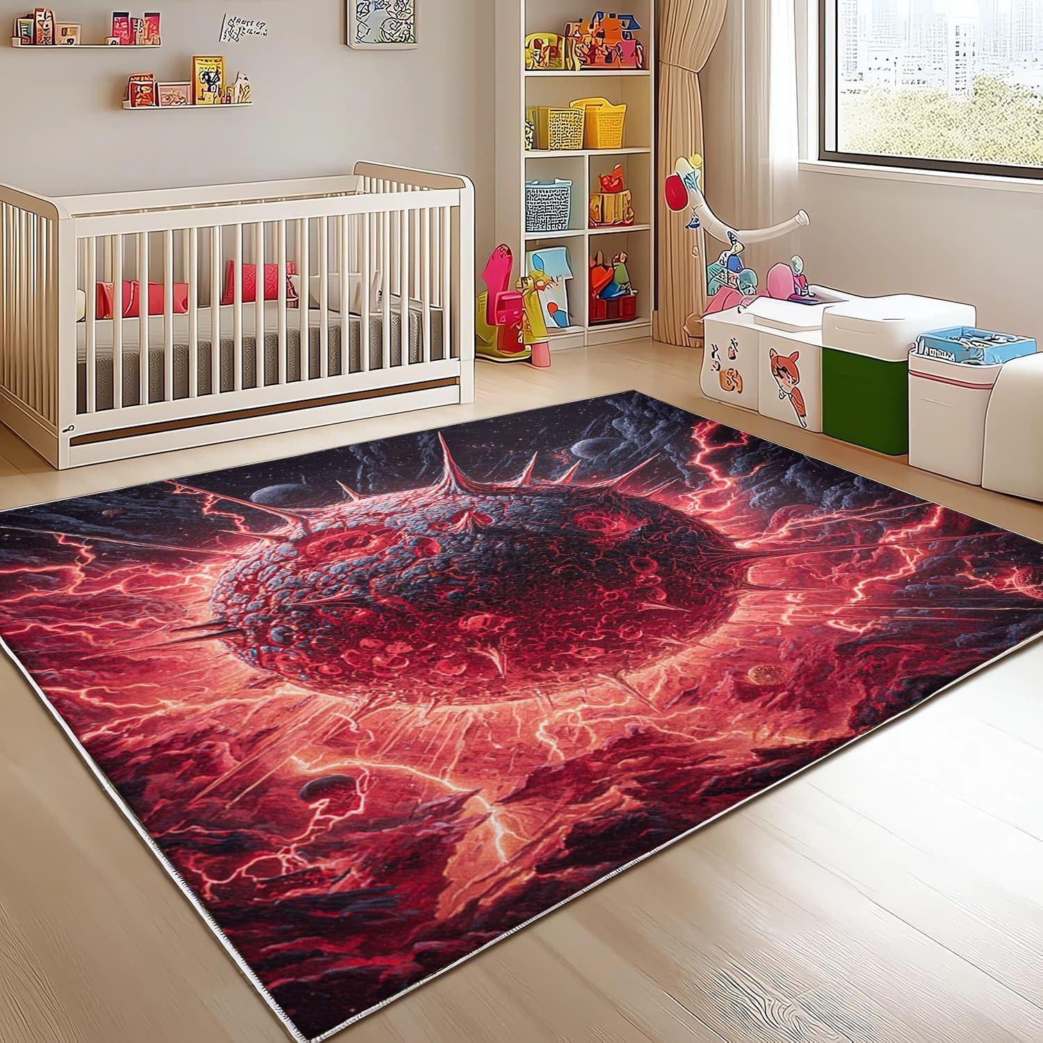 Weich und Angenehm Teppich für Wohnzimmer Horror Sci Fi Muster rutschfest Maschinenwaschbar Pflegeleicht Rot Für Schlafzimmer Kurzflor Teppich Kinderzimmer 140x200 cm