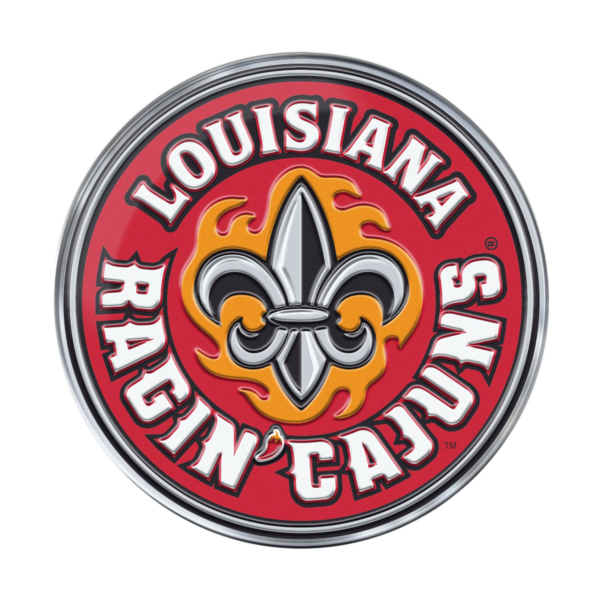FANMATS 60534 Louisiana-Lafayette Ragin' Cajuns Heavy Duty Aluminum Embossed Color Emblem, Auto Emblem Decal