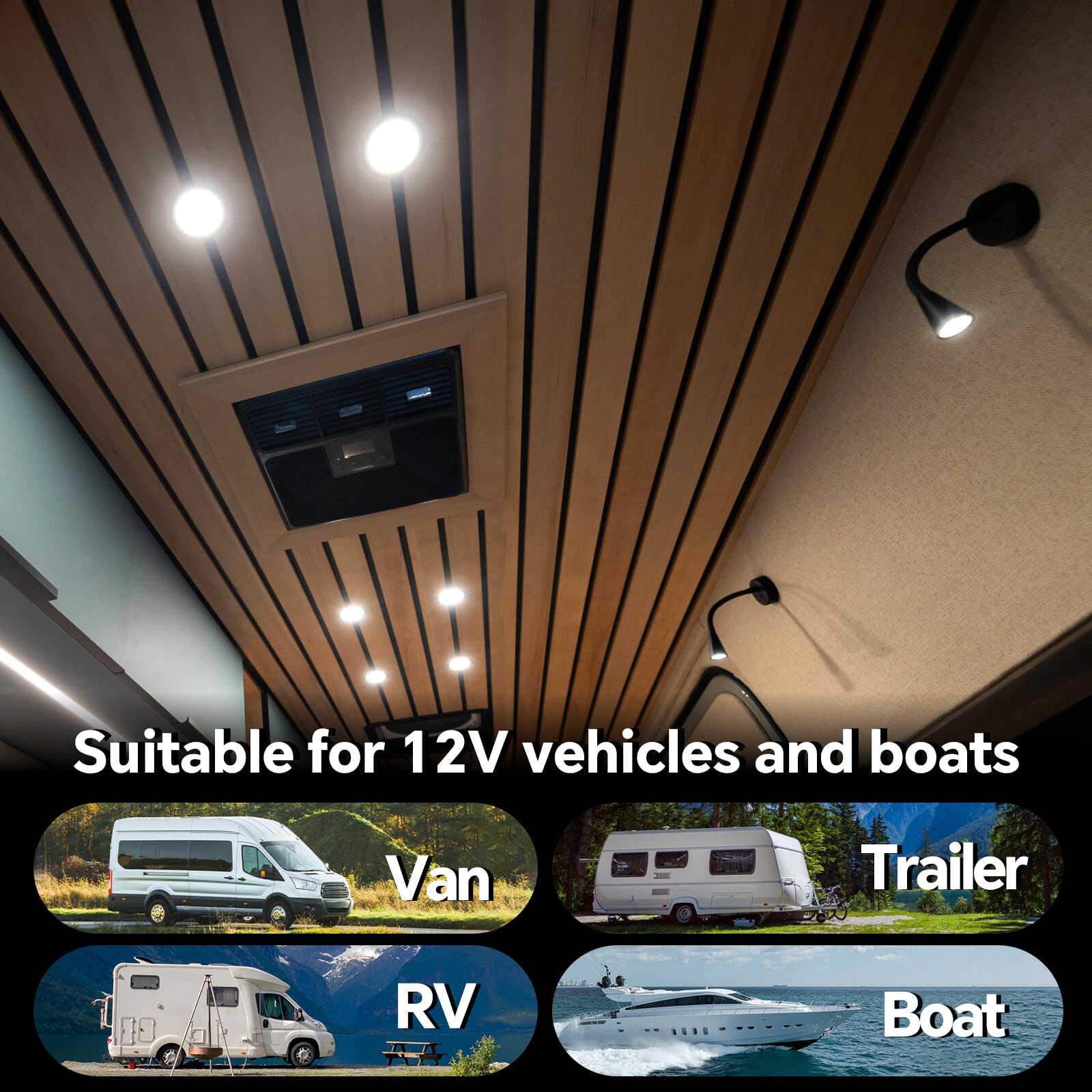 acegoo 12V Lámpara de Cama Cuello de Cisne Autocaravana Flexible 3200K avec chargeur USB y Interruptor Dimmer para Caravana Barco Camión Remolque Interior, 2pcs