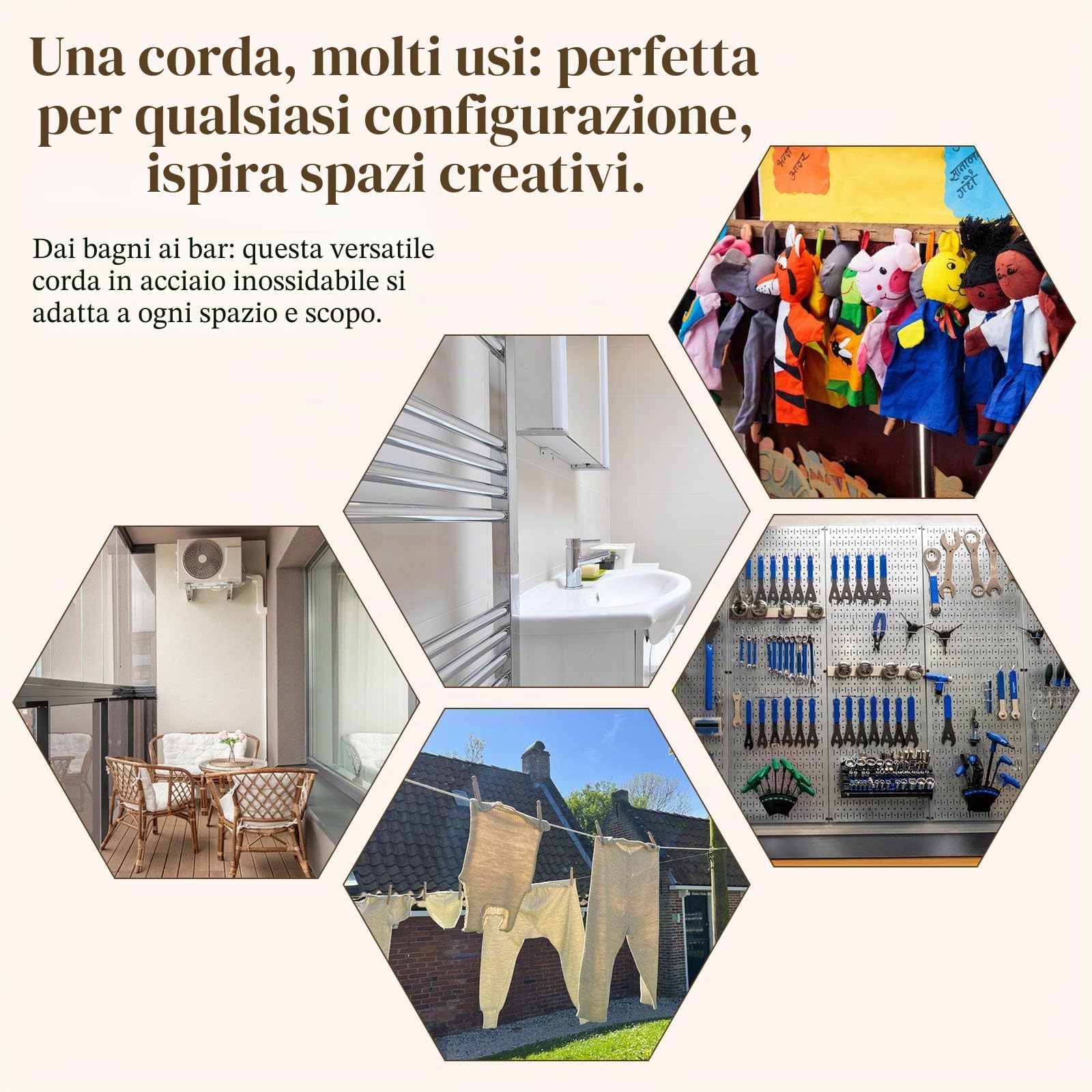 Cavo Metallico per Tende,Filo per Tende in Acciaio Inossidabile da 5m,Cavo di Tensione Della Tenda con 30 Pz Gancio per Appendere Tende Da Doccia, Foto, Artigianato