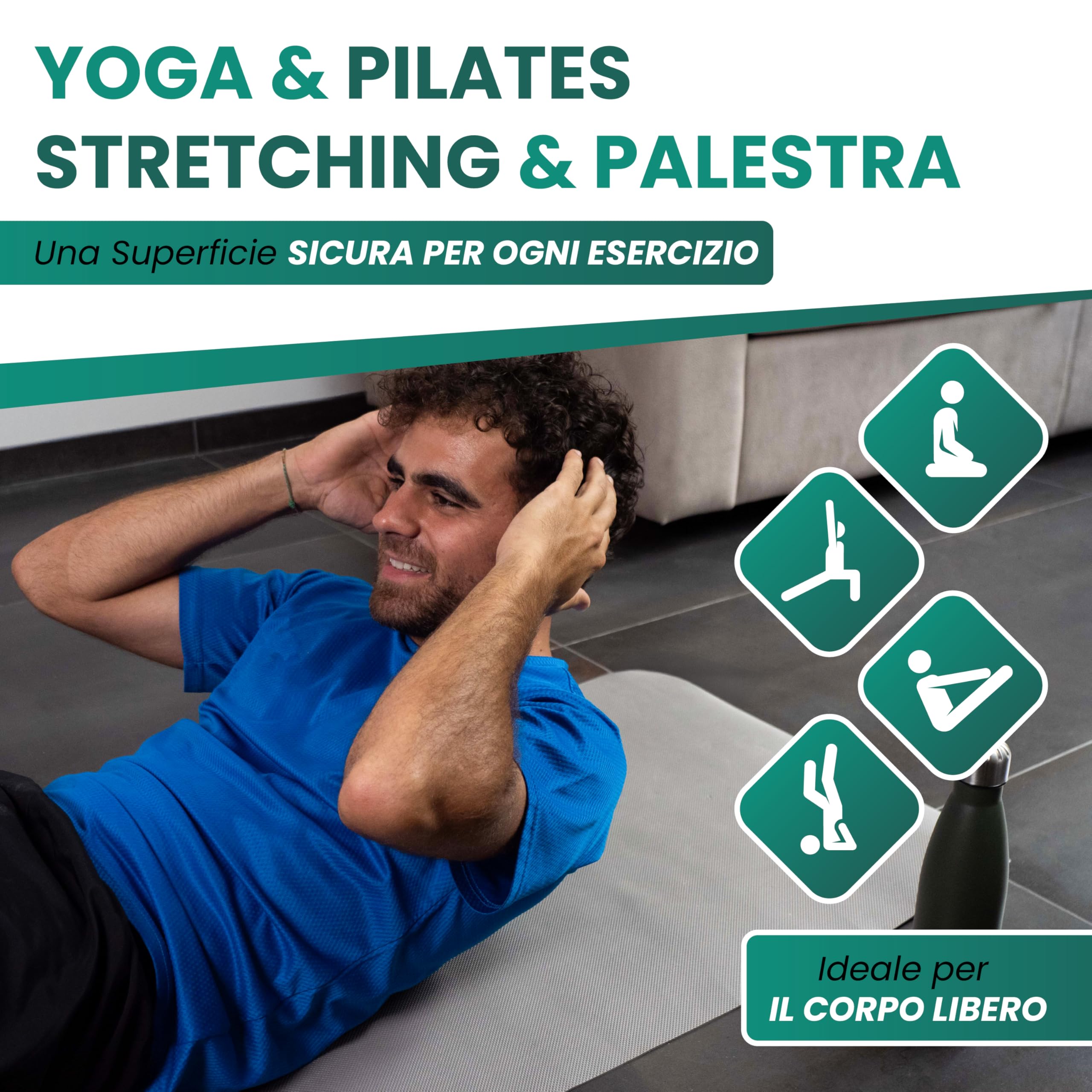 Tappetino Pilates Grigio Scuro – Tappetino Yoga Compatto e Portatile – Tappeto Antiscivolo Antiodore Ecologico – Fitness, Telo Palestra Copri Attrezzi - Gommapiuma Misure 173x61 cm