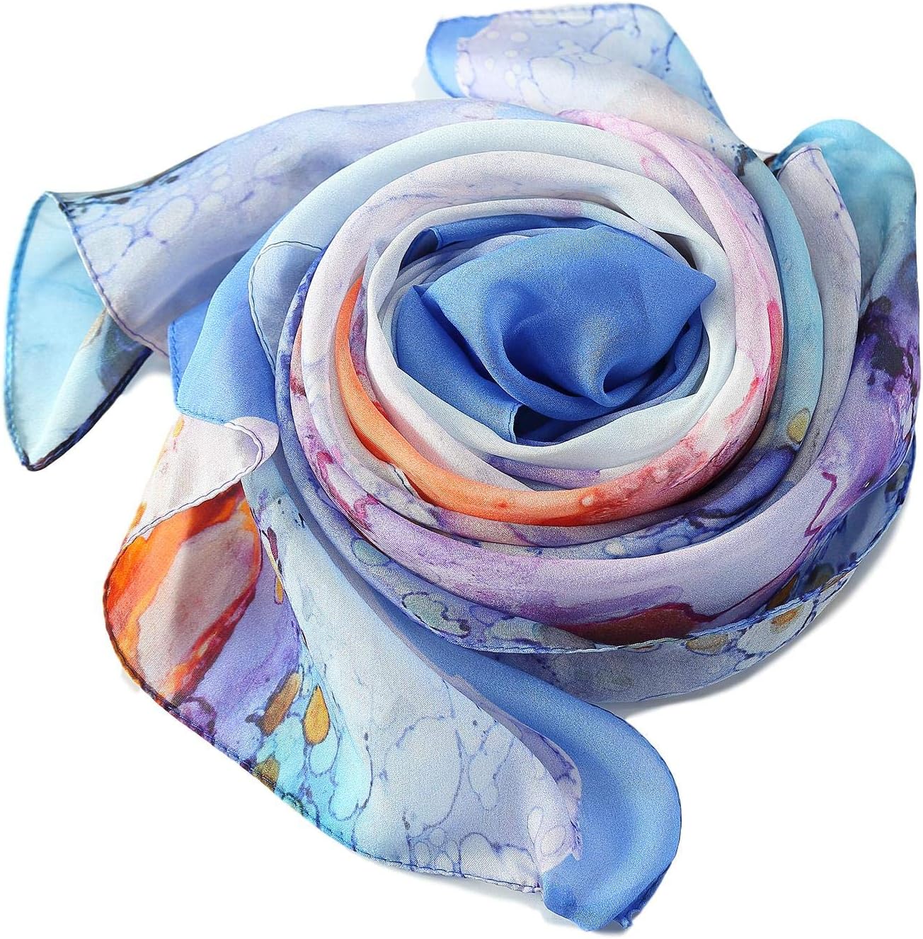 JWSilk Long Silk Chiffon Scarf Floral Print