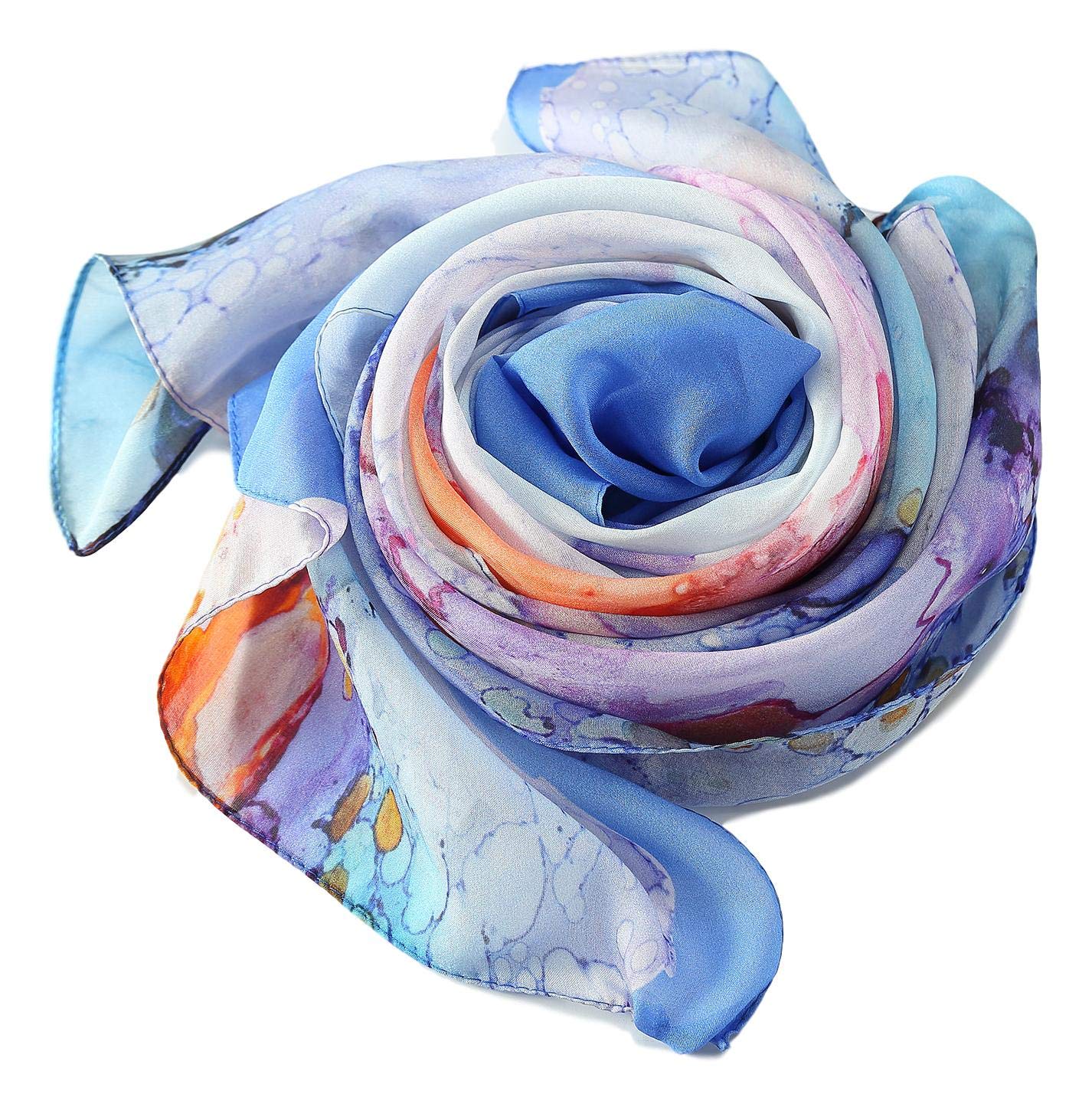 JWSilk Longue écharpe en mousseline de soie imprimé floral