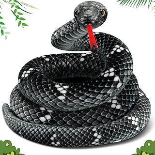 Giant Snake Plush Large Stuffed Animal Snake Realistic Stuffed Snake Lifelike Plush Snake Toy Gifts for Birthday Party Prank Props (Black, Gray, 71 Inch)