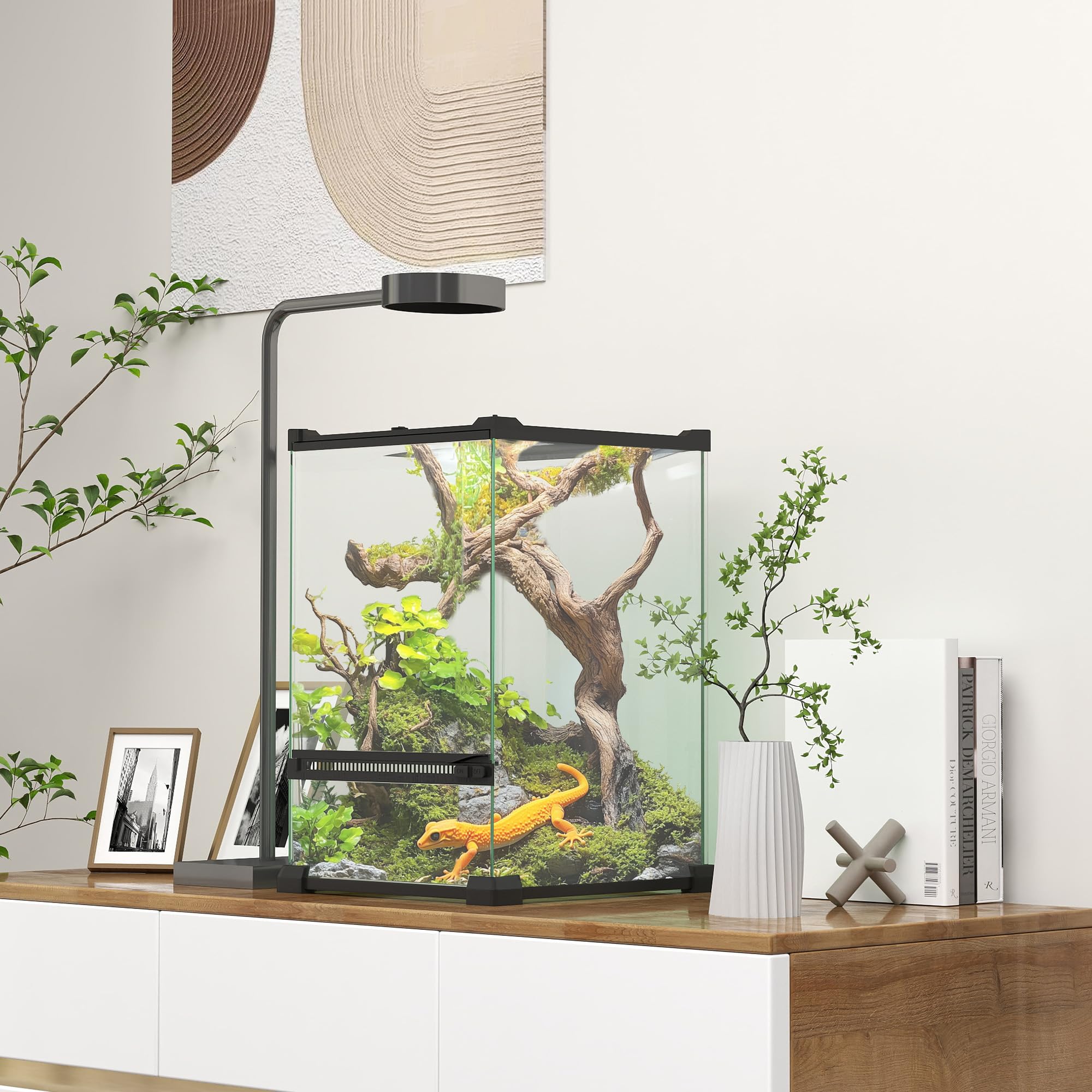 PawHut Terrarium en Verre pour Reptiles Vivarium 12 L d'élevage de Reptiles avec Couvercle en Treillis métallique, pour Grenouilles, Serpents, Tortues, 20 x 20 x 30 cm, Noir
