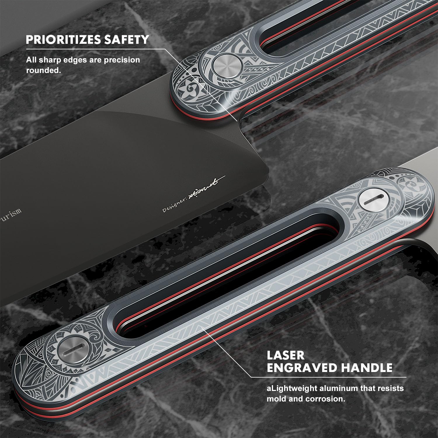 Japanese Chef Knife 8 Inch: ZDF-905 Powder Steel, Ultra Sharp Kitchen Knife, Full Tang Professional Chef Knife with Interchangeable Laser-Engraved Handles, Purism Series — Amazon image 5