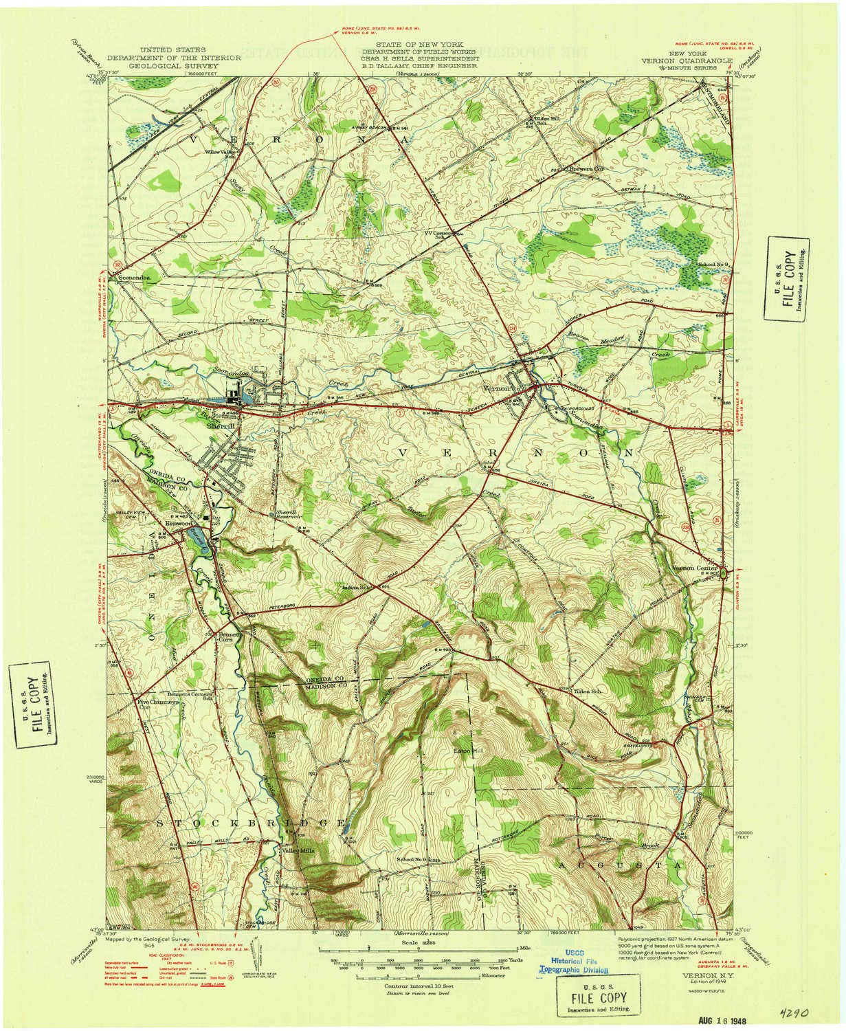 YellowMaps Vernon NY topo map, 1:31680 Scale, 7.5 X 7.5 Minute, Historical, 1948, 20.7 x 17 in