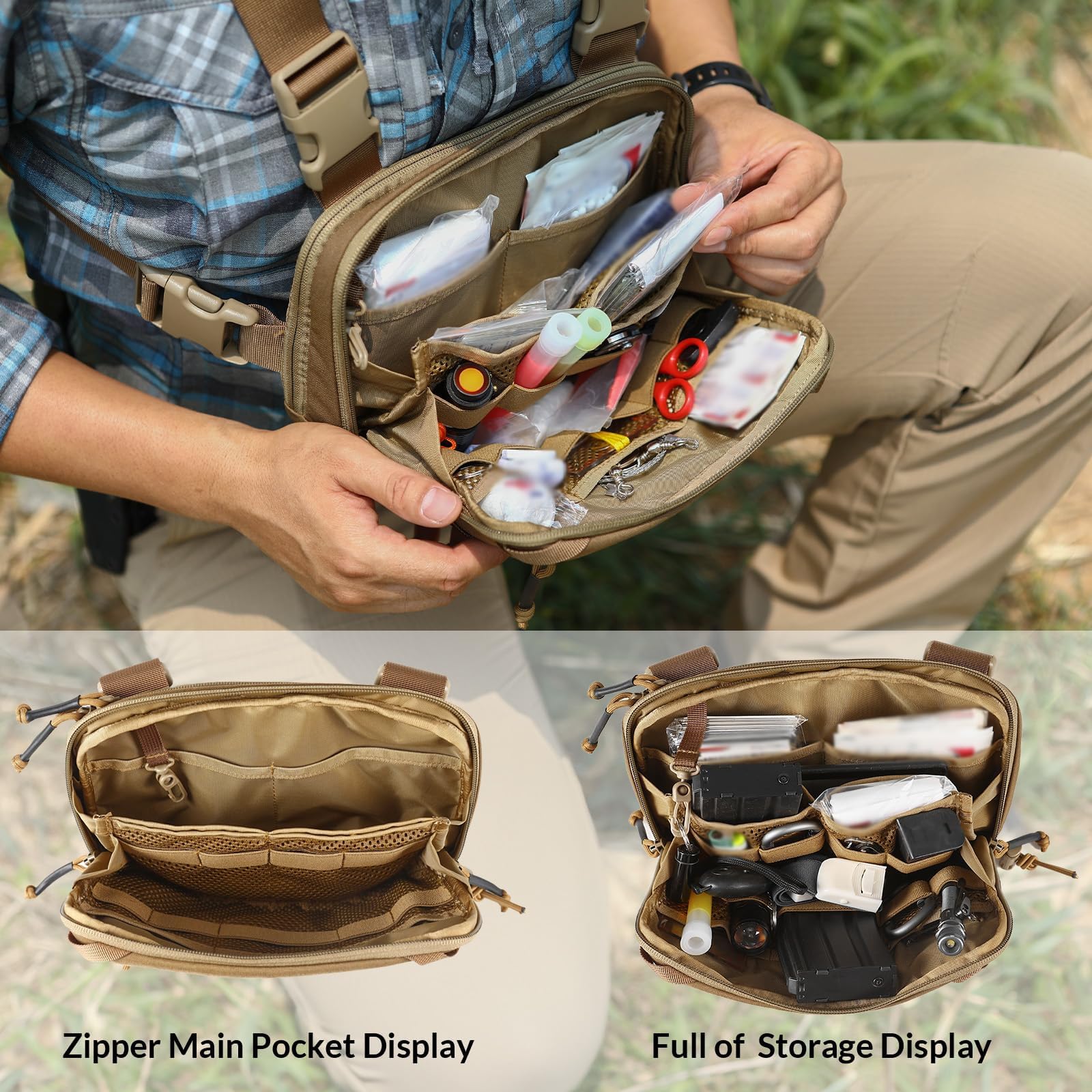 WLXW Taktische EDC-Brusttasche 2L Utility Molle Chest Rig Tasche Mit CCW-Fach Verstellbarer Gurt Für CS Jagd Airsoft Outdoor(TAN)