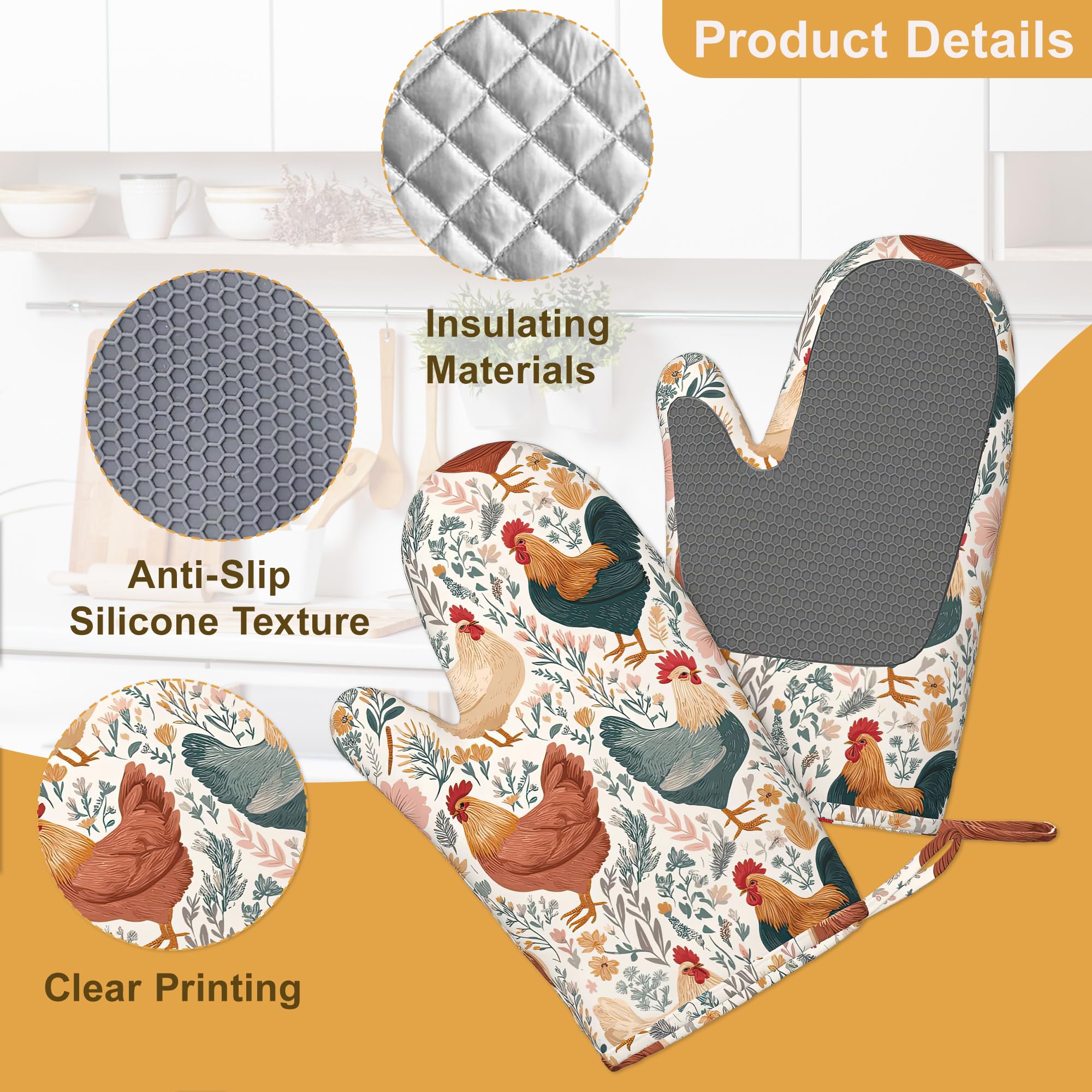Juego de 4 manoplas de horno y soportes para ollas, resistentes al calor, antideslizantes, para plantas, almohadillas calientes, regalos de cocina para mujeres, panaderas, amantes de la cocina