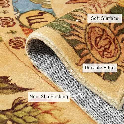 Miniatura 4 de Alfombras místicas ultra finas lavables resistentes a las manchas, sol y luna, 5 x 7 pies, antideslizantes, alfombras retro amarillas hippie