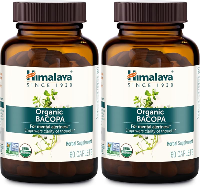 Himalaya USDA Organic Bacopa Monnieri Supplement, 750 mg, 60 Caplets,2 Pack