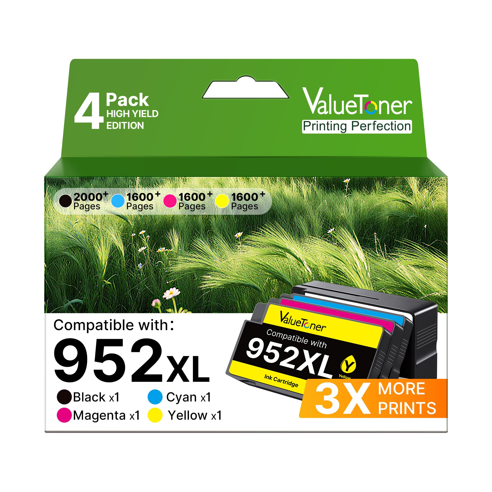 Valuetoner 952XL Ink Cartridges Combo Pack Replacement for HP 952XL Ink Cartridges Combo Pack 952 XL 952 Ink for Officejet Pro 8710 8720 7740 8740 7720 8715 8702 (Black/Cyan/Magenta/Yellow, 4 Pack)