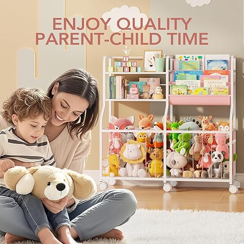 Miniatura 4 de BBLIKE Organizador de almacenamiento de animales de peluche, estantería rodante para niños y almacenamiento de juguetes con exhibición de libros de
