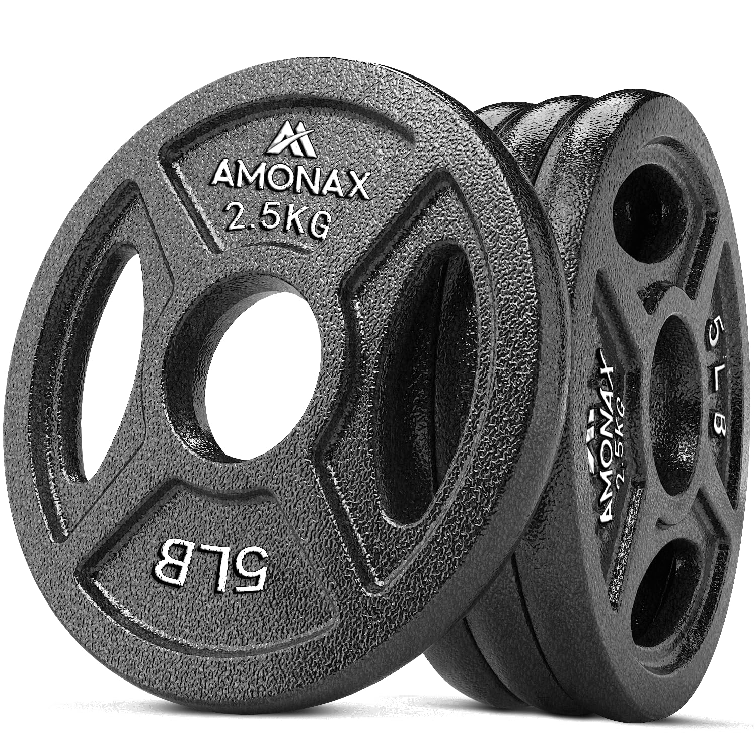 Amonax 2 Inch Olymic Weight Plates, Barbell Plates for Olympic Bar, Trip-Grip Gym Weight Discs, 5kg, 10kg, 20kg, 25kg Cast Iron Weight Plates (Cast Iron, 2.5KG x 4)