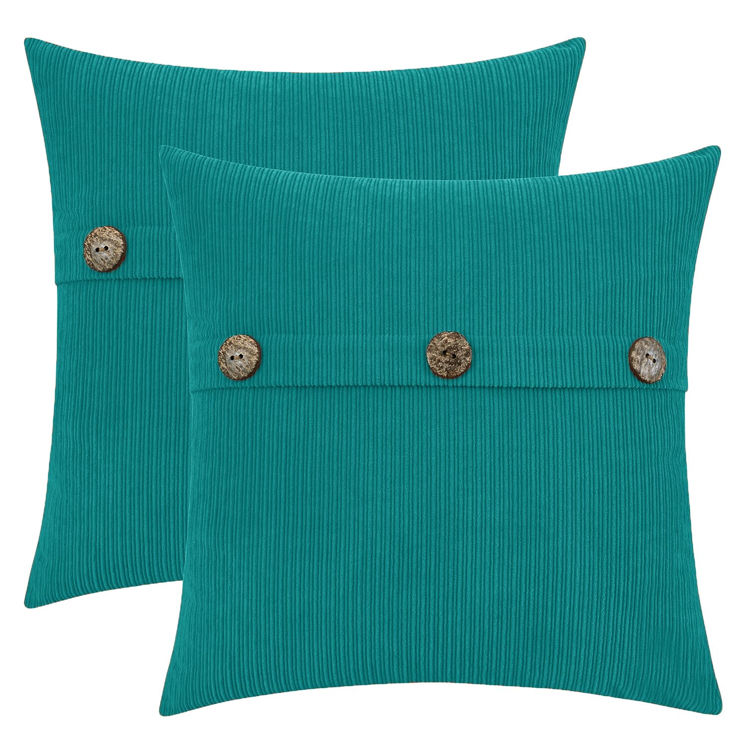 HWY 50 Teal Chenille Cushion Covers 45cm x 45cm (18"x18") with Triple Buttons, Set of 2