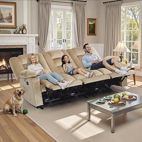 Miniatura 2 de MCombo Sofá reclinable eléctrico de gravedad cero con masaje de calor y vibración, sofá reclinable de 3 plazas con puertos USB, portavasos para sala