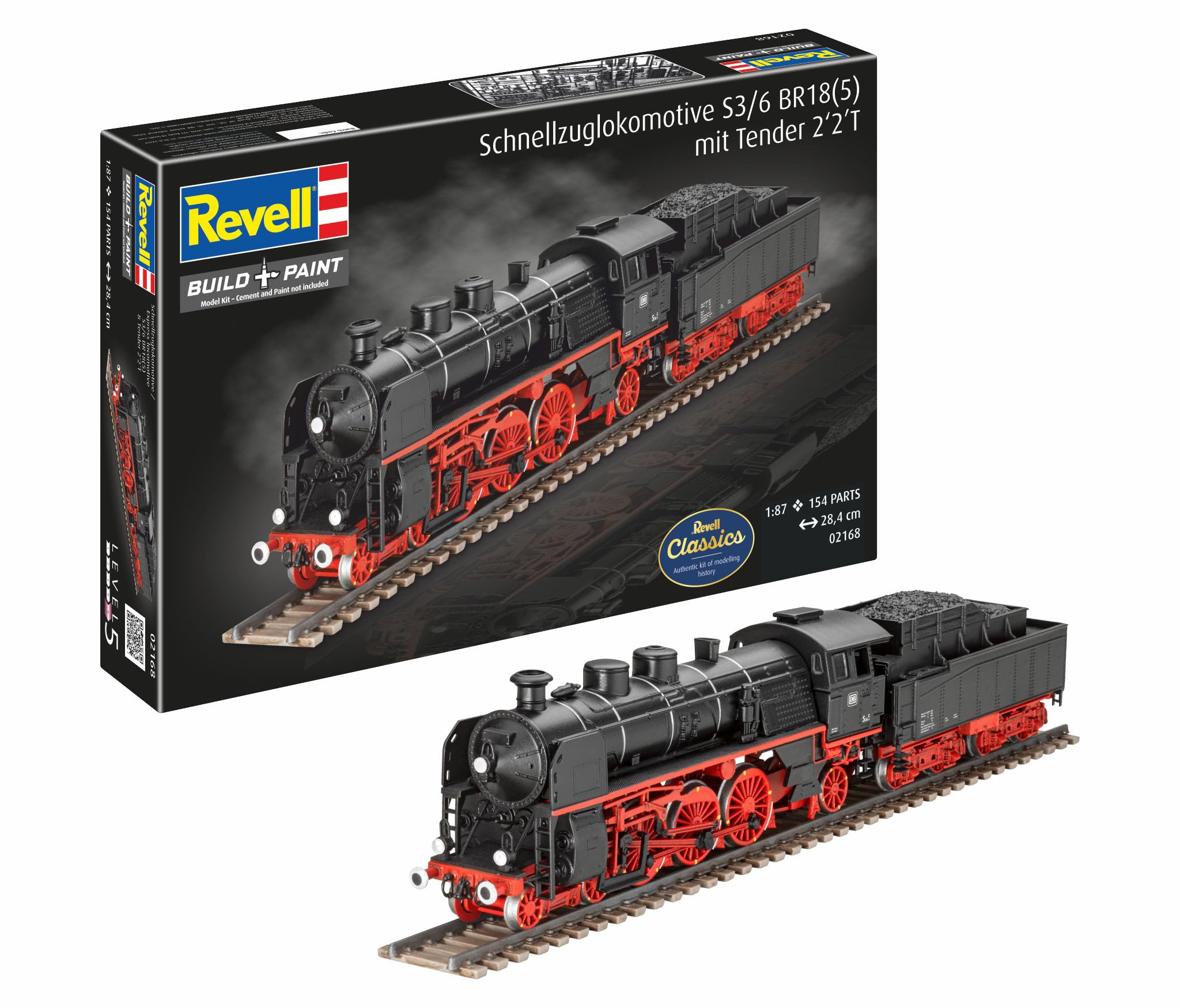 Revell S3/6 BR18 Express Locomotive 1:87 Scale Model Kit 154 Parts 02168