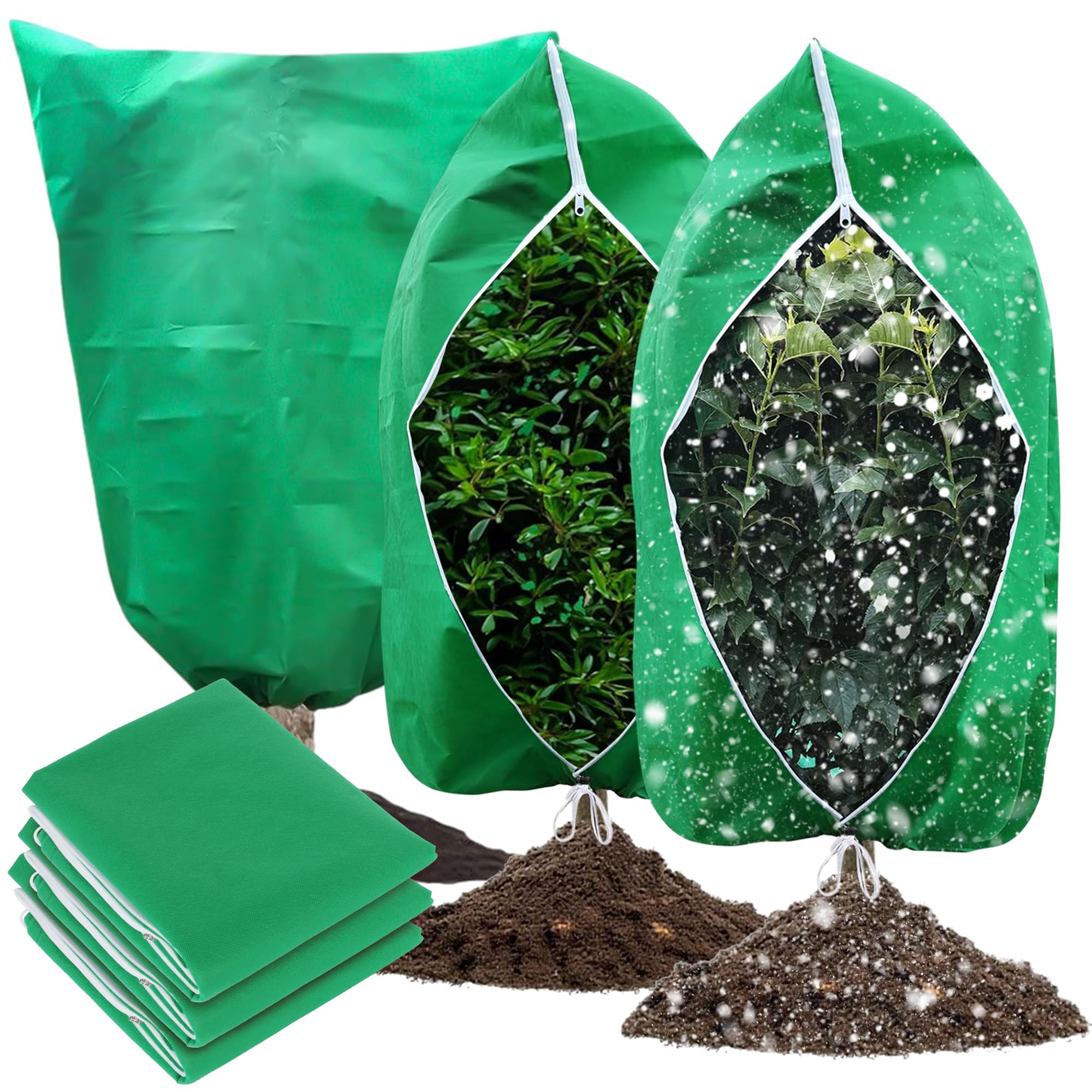 Srvillg Plant Covers Freeze Protection, 3pcs 80 x 120cm Plant Frost Protection Bags, Large Garden Plants Covers for Winter (Green)