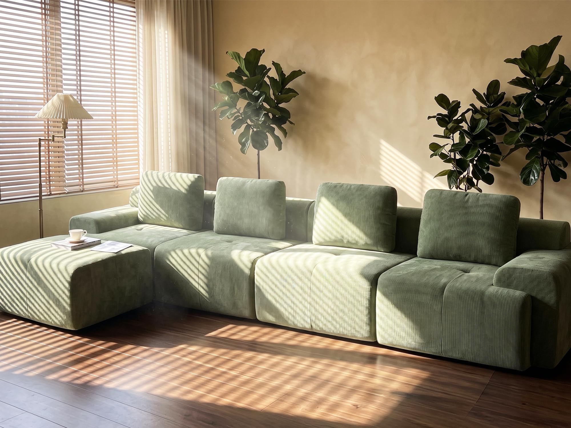 159" L Shaped Oversized Boneless Couch, Comfort Cloud Sectional Couches for Living Room, Modular Sofa High Back &amp; Extra Deep Seat, No Assembly, Chenille(Olive Green, 159 inch-L Shaped（4+1）)