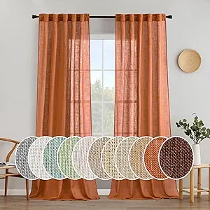 MIULEE Orange Curtains 96 Inch Length 2 Panels for Bedroom Living Room, Soft Thick Linen Textured Window Drapes Semi Sheer Light Filtering Back Tab Rod Pocket Burlap Look Fall Boho Decor