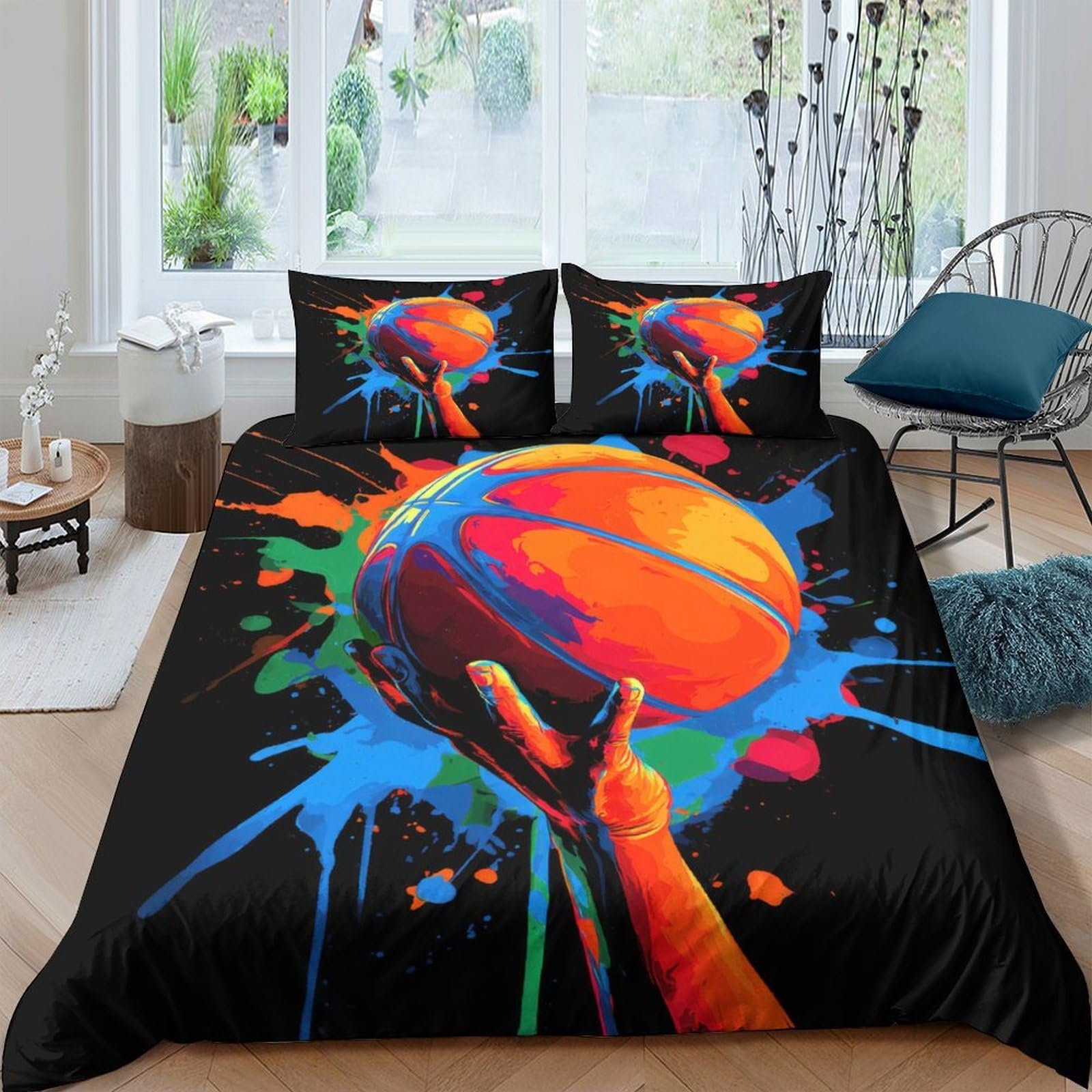 Ctjqhvkz Style-4 3D Printed Basketball Splash Fitted Sheet Microfiber Vibrant Art Bed Cover For Bedroom Dorm Mattress Protection Single（135X200cm）