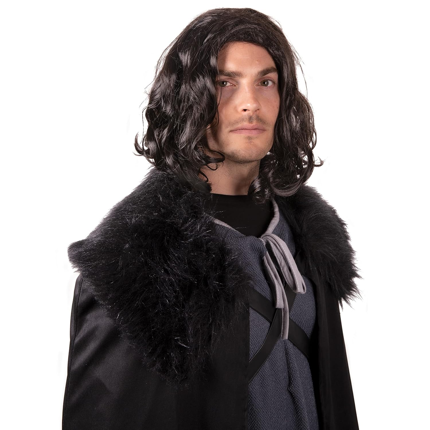 Shoulder Length Black Hair Wig for Men – Medium Length Curly Hair Wig Men for Cosplay, Halloween, Role Play, 70s-80s Themed Parties - Natural Look Synthetic Mens Wigs for Adults