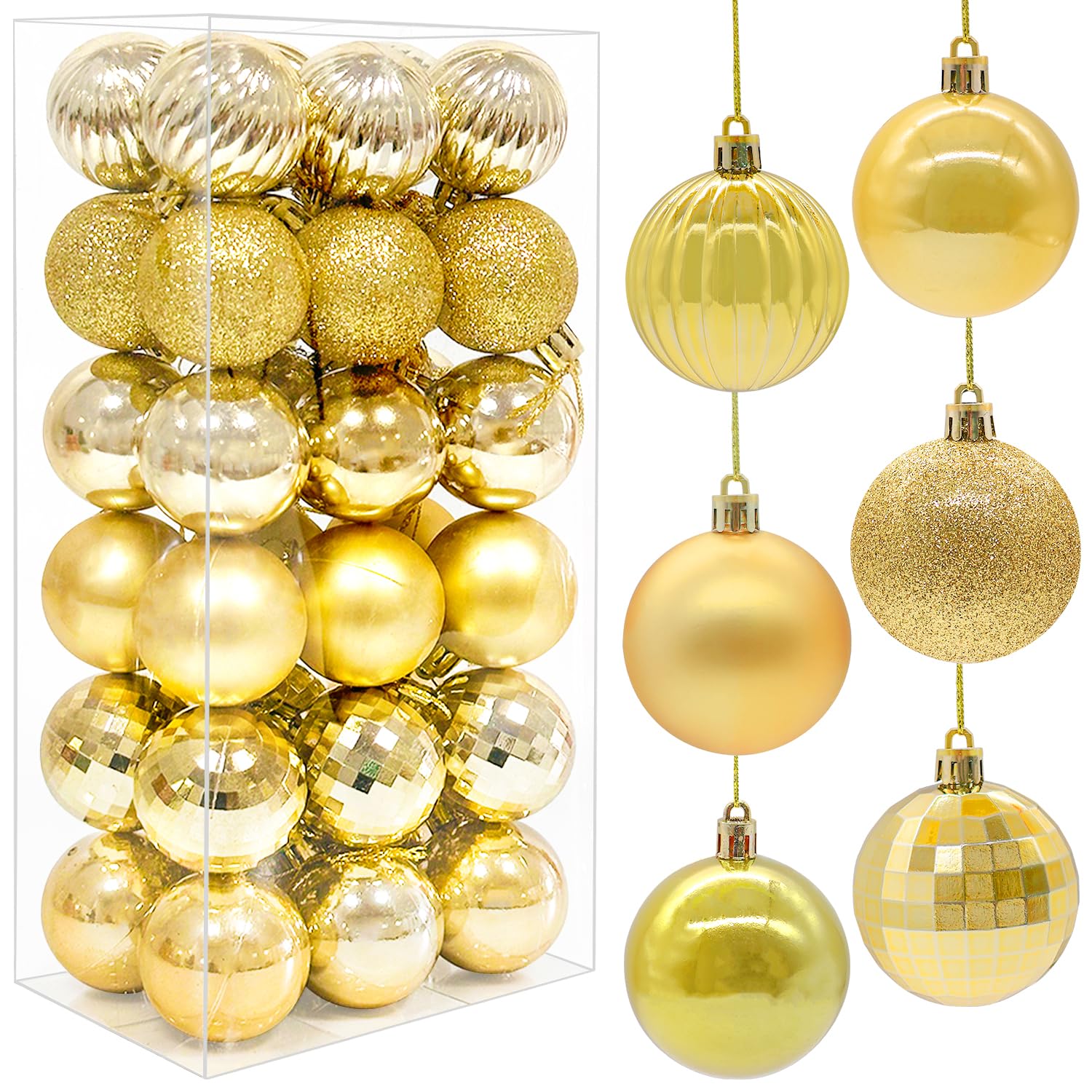 36PCS 6CM Christmas Balls Christmas Tree Decoration Baubles Ornaments Shatterproof Balls for Xmas Hanging Festive Holiday Home Decor, Gold