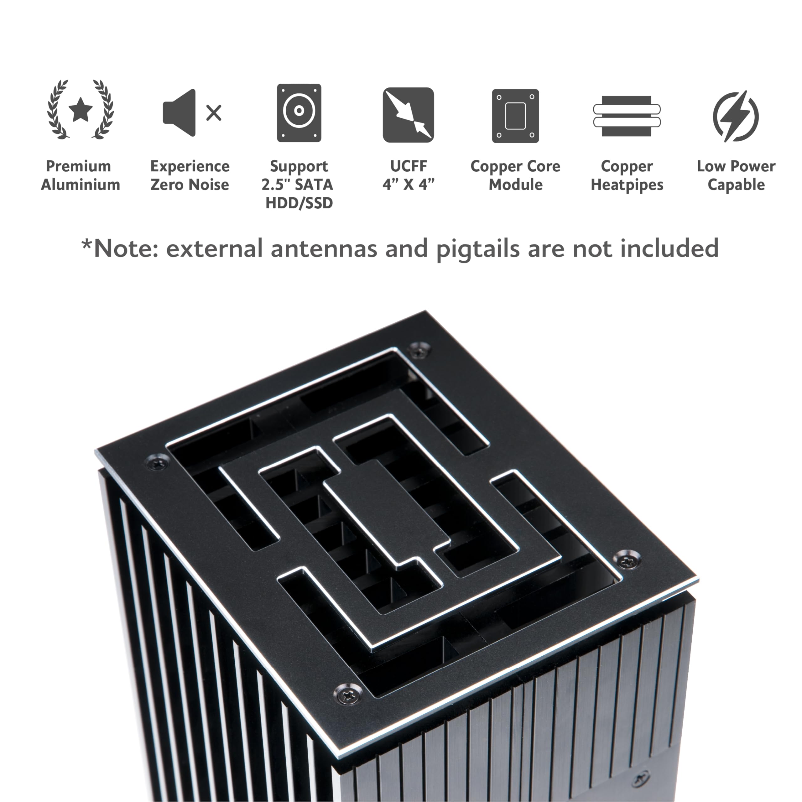 Akasa Turing Duo Pro, Designed for ASUS ExpertCenter PN53 & PN64, Aluminium Fanless NUC Case with Copper Thermal Kit, Supports up to 40W TDP, Vertical or Horizontal Placement, A-NUC99-M1B
