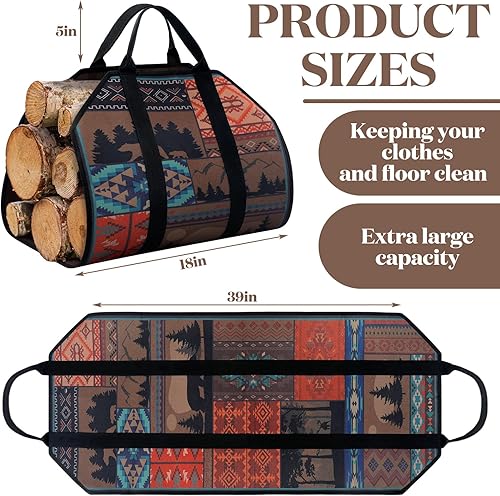 Miniatura 33 de Barydat Portador grande de leña con asas, 39 x 18 pulgadas, lona para leña, soporte de madera resistente para chimenea, fogata, campamento
