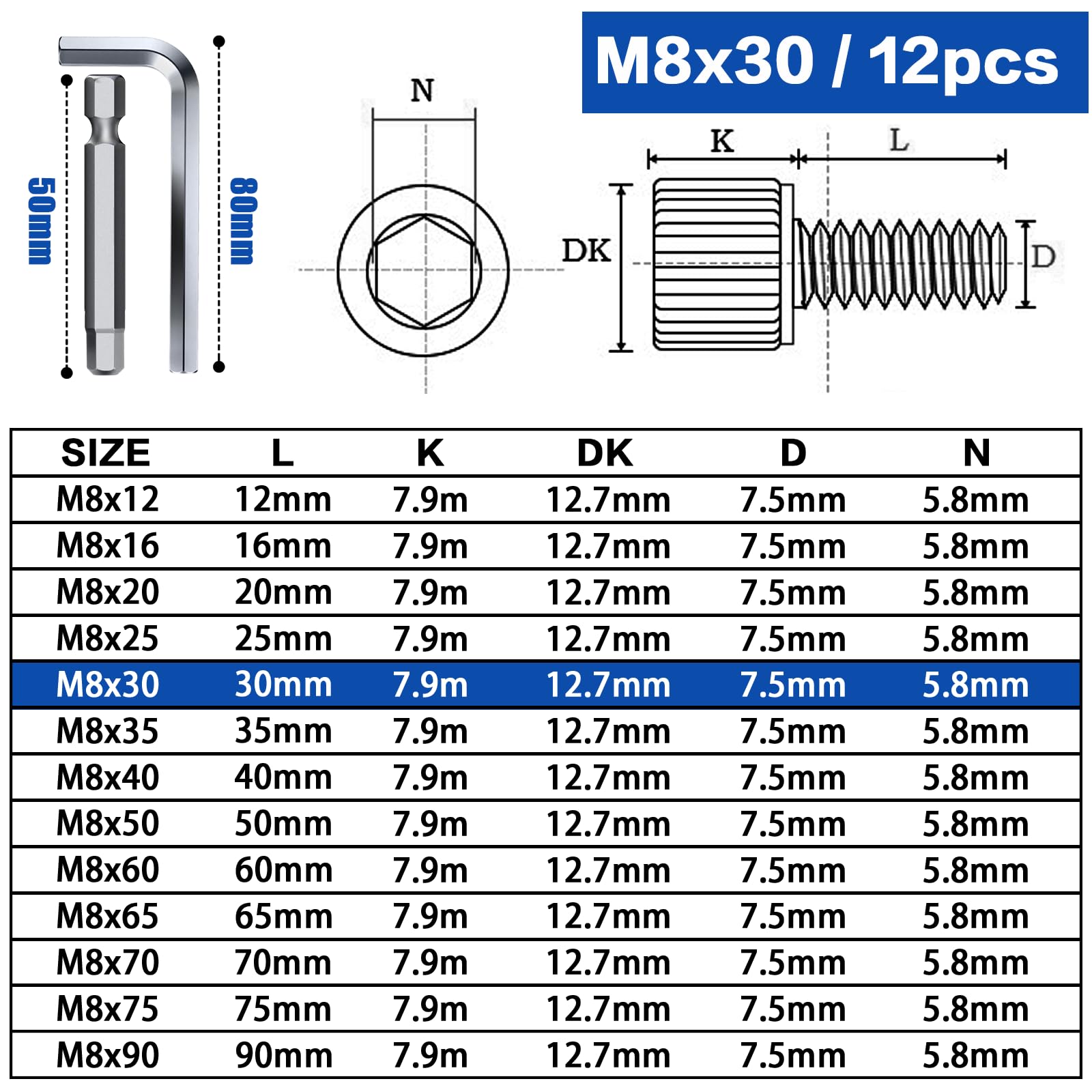 TXXATX M8 Screws Allen Socket Head Cap Screws M8x30 mm - Image 2