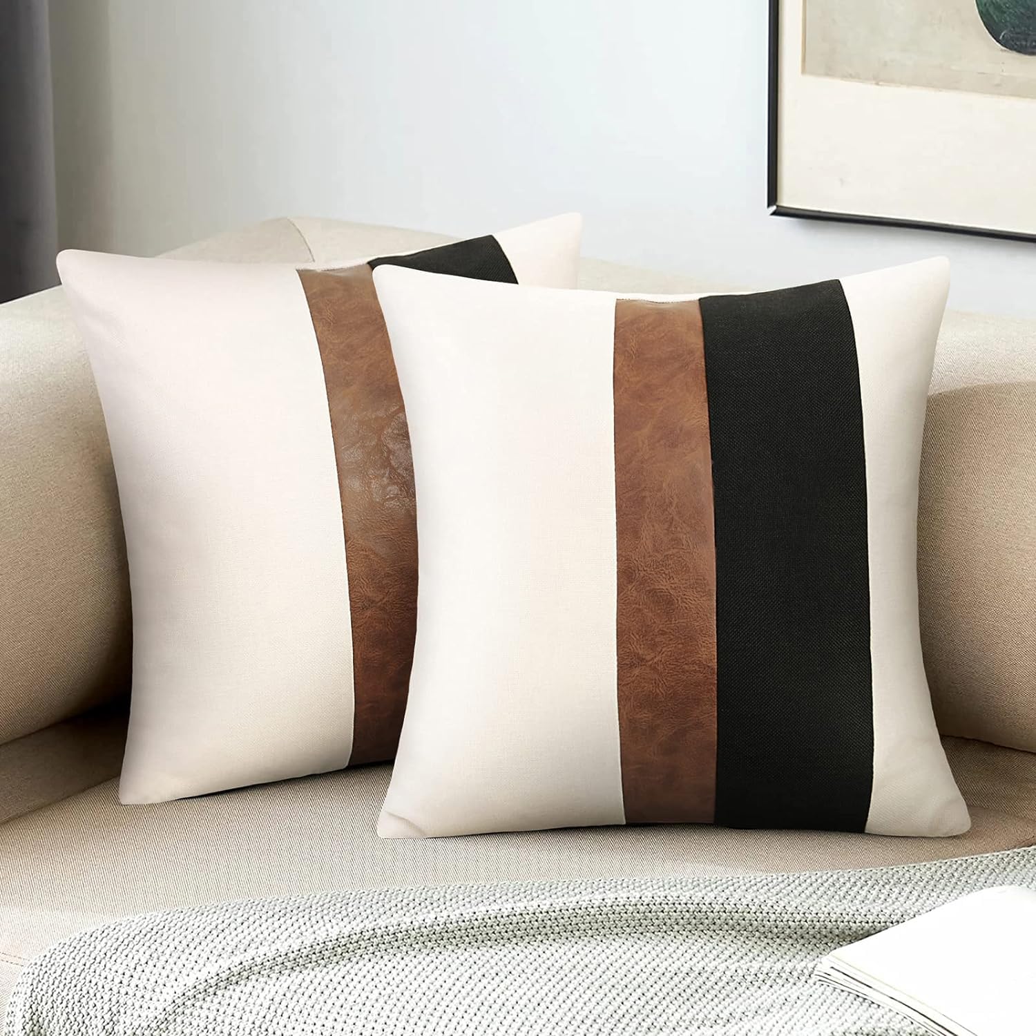 Atariya Decor faux leather Cushion Cover | Decorative Pillow & Cushion Cover (18" x 18" - Set of 5, Black White 2 Pcs Leather) (B0D1P3CY3B) Amazon Price History, Amazon Price Tracker