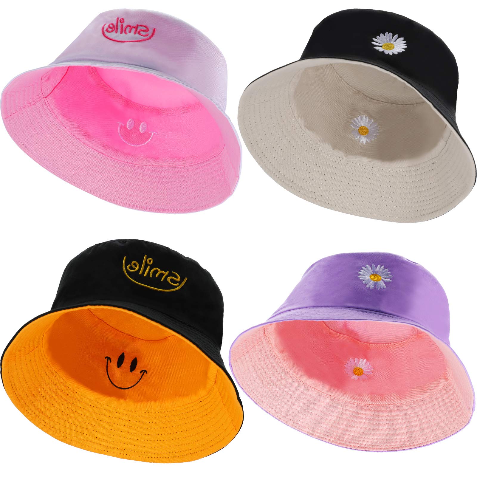 Buy Syhood4 Pieces Bucket Hat Fisherman Hat Flower Smile Bucket Hat