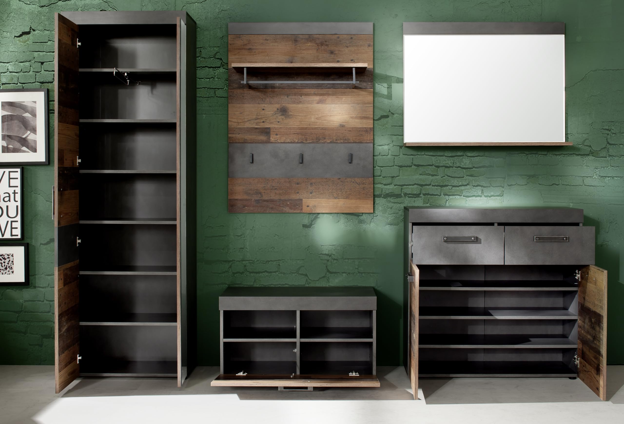 trendteam smart living IndyGD:Ko.GraphitGrauMatera, Fr.Old Wood, ABS.Graphit Grau Matera-NB,GD-Kombination Arredamenti, Bianco, Taglia unica