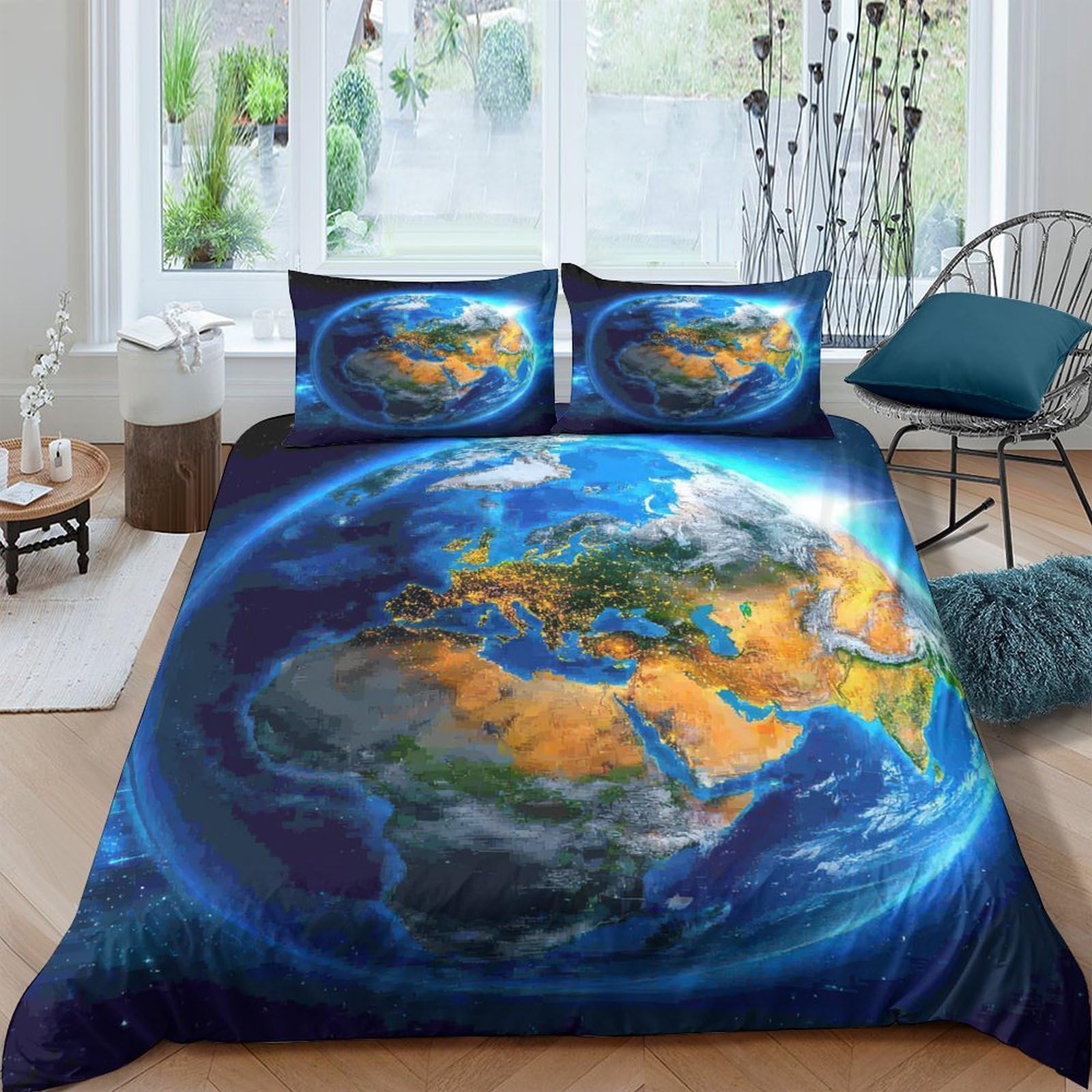 Ctjqhvkz Style-9 3D Printed Earth View Fitted Sheet Microfiber Soft Breathable Globe Map Bed Cover For Bedroom Dorm Mattress Decor Single（135X200cm）