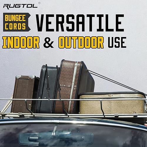 Miniatura 10 de Cuerdas elásticas con ganchos, cuerdas elásticas resistentes de 18 pulgadas de largo con mosquetón al aire libre, cuerda elástica extra fuerte negra