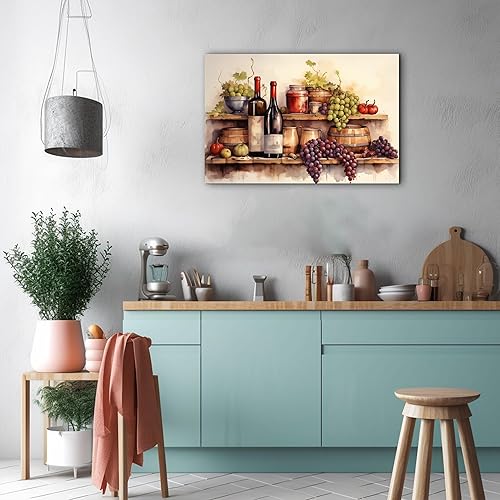 Miniatura 174 de Hzddty Lienzo decorativo para pared, diseño rústico de cocina, vino tinto y pan, cuadros de comida para decoración de pared, impresiones de pintura