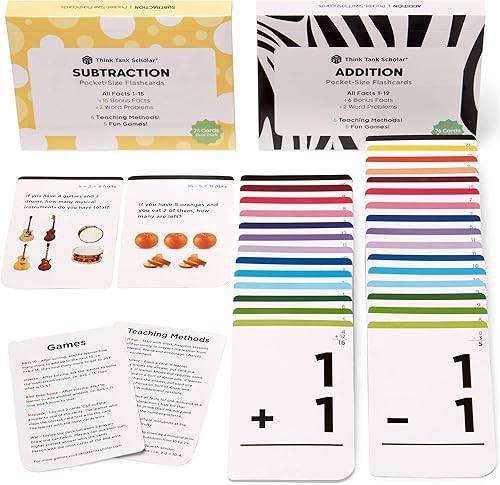 Miniatura 8 de Think Tank Scholar Juego de 173 tarjetas flash adicionales + 2 dados de matemáticas (galardonado). Respuesta de todos los datos del 0 al 12 en la