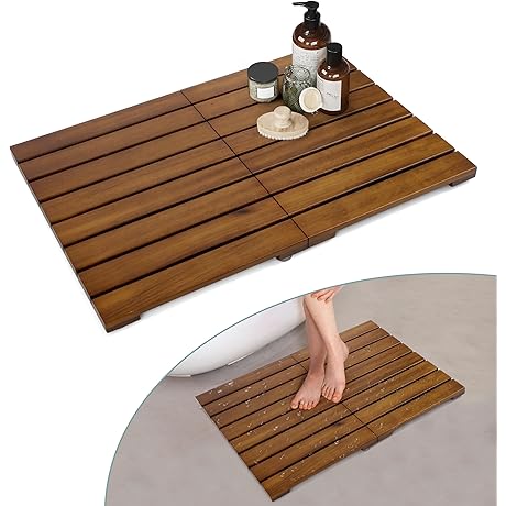 Semiocthome Teak Wood Shower Mat for Indoor and Outdoor Use