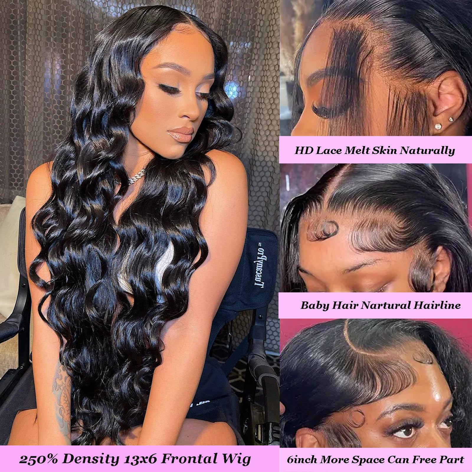 Amazon.com : 13x6 HD Frontal Wig 250 Density HD Lace Front 