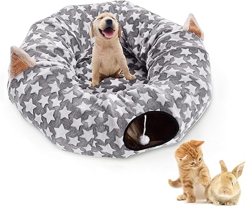 LUCKITTY - Cama túnel grande para perros o gatos incluye cojín lavable tubo amplio 3 pies de diámetro más largo plegable en 3 orientaciones regalo