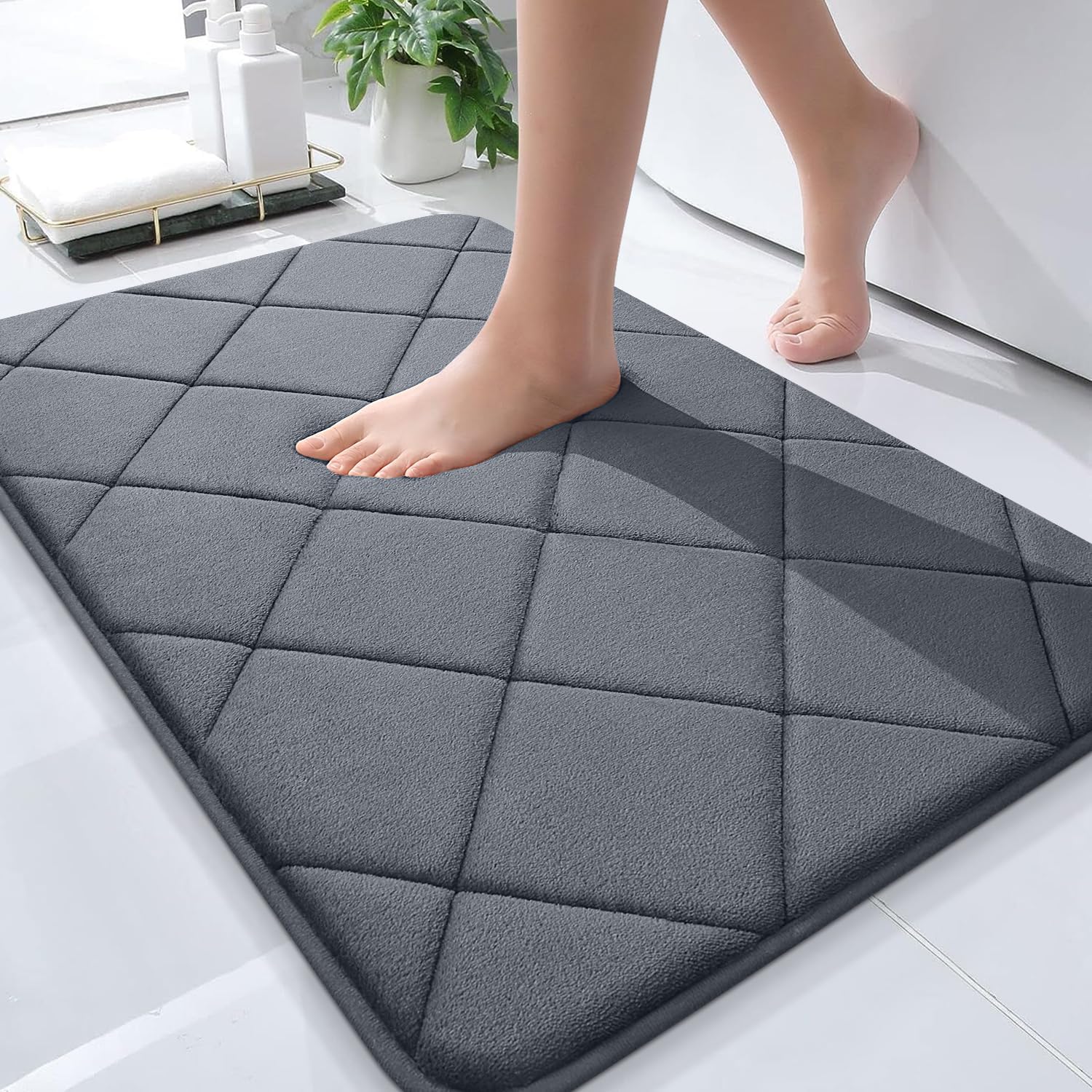 OLANLY Memory Foam Bath Mat 30×20, Ultra Soft and Absorbent Bathroom Rugs, Machine Washable, Comfortable Bath Carpet for Bathroom Floor, Tub and Shower, Dark Grey OLANLY Memory Foam Bath Mat 30×20, Ultra Soft and Absorbent Bathroom Rugs, Machine Washable, Comfortable Bath Carpet for Bathroom Floor, Tub and Shower, Dark Grey