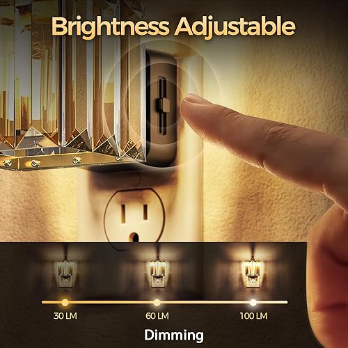 Miniatura 2 de DORESshop Luz nocturna, luces nocturnas regulables enchufables a la pared, luz nocturna de cristal con brillo ajustable de 0-100 lúmenes, 3000 K