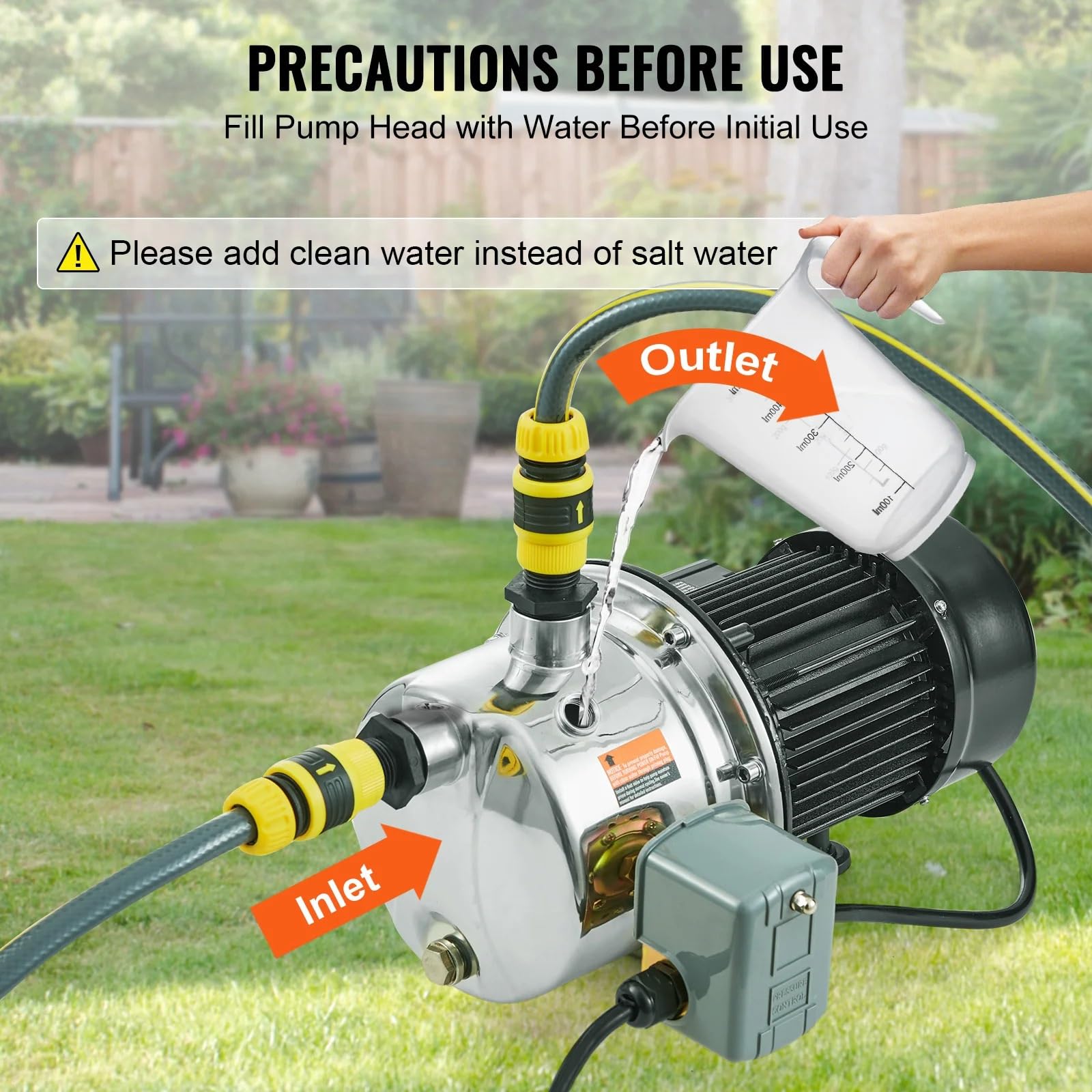 Pompa a getto per pozzo poco profondo Pompa per acqua di irrigazione in ghisa da 115 Volt/acciaio inossidabile per il sistema di irrigazione del giardino agricolo(18.5GPM 0.75HP-Steel)