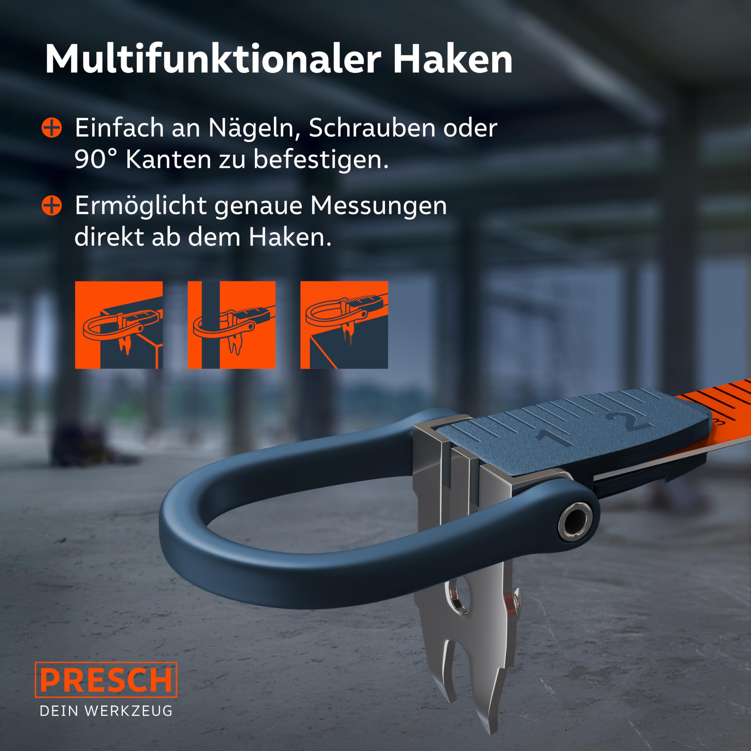 Presch Maßband 30m – Robustes Bandmaß mit 3:1 Getriebe für schnellen Rücklauf - Witterungsbeständiges Fiberglas Rollbandmaß - Perfekter Halt dank Kurbelarretierung & Multifunktionshaken